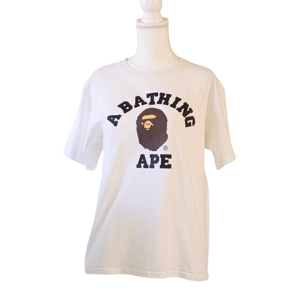 A Bathing Ape BAPE White College Logo Ape Head Graphic T-Shirt Mens Size M
